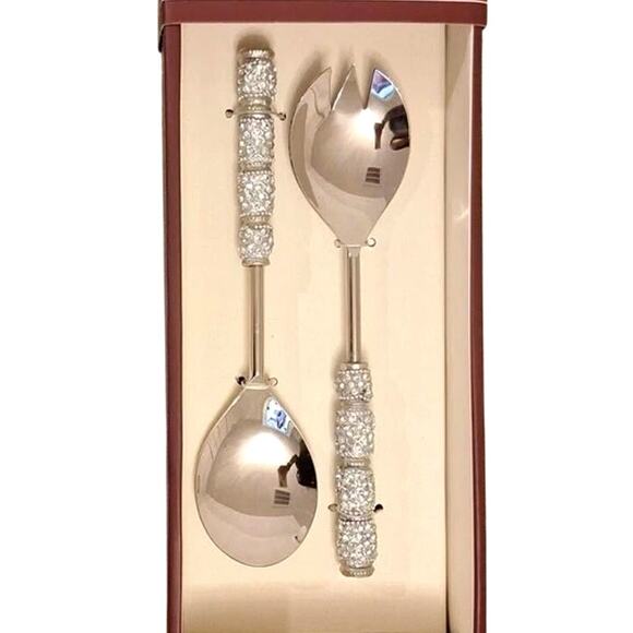 Ridgefield Home Silver Rhinestone Salad Serving Spoons Set of 2 Holiday Glam New - Picture 3 of 7
